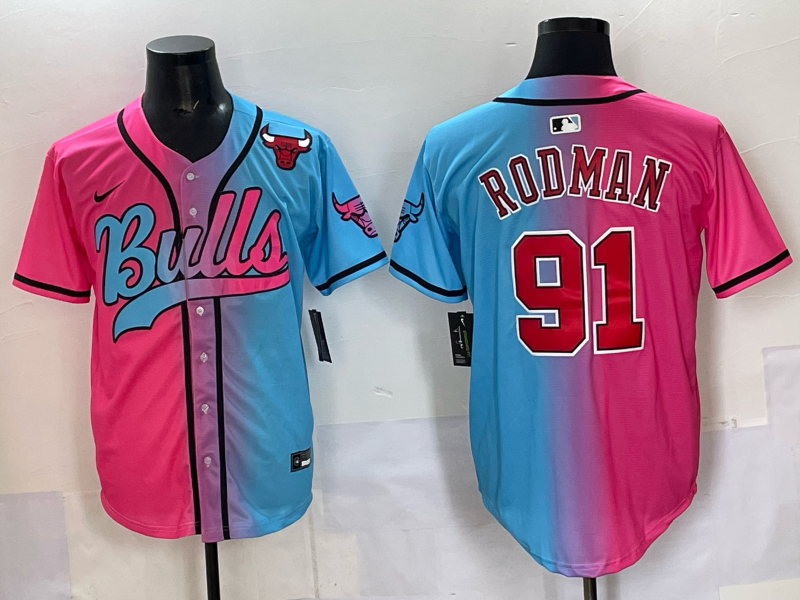 Men Chicago Bulls Nike 91 Rodman Blue pink NBA 2025 Jersey style 002